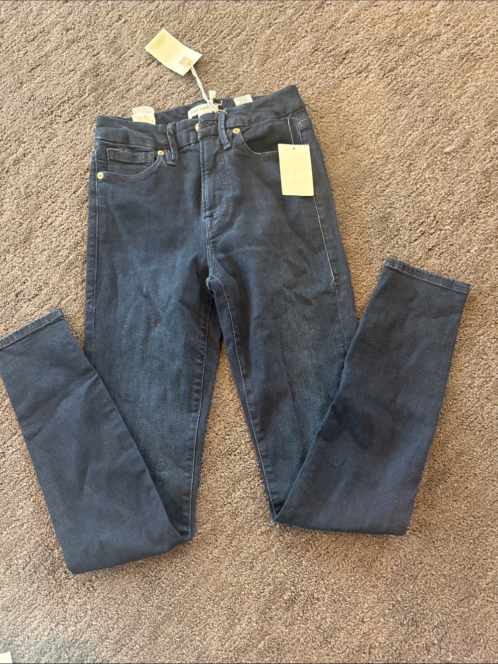 NWT Good American Good Legs Skinny Fit Jeans in Dark Blue Denim